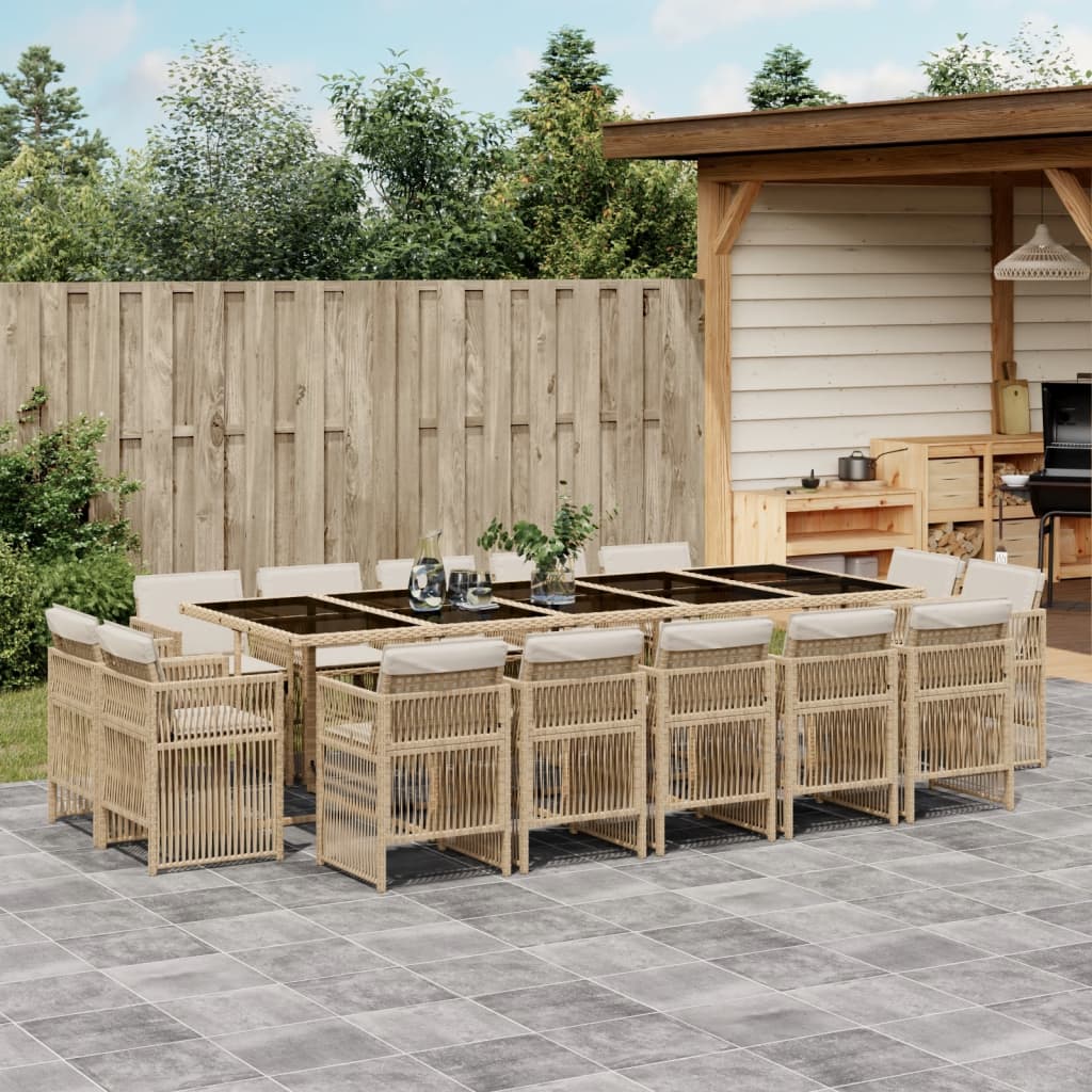 15-tlg. Garten-Essgruppe mit Kissen Beige Poly Rattan