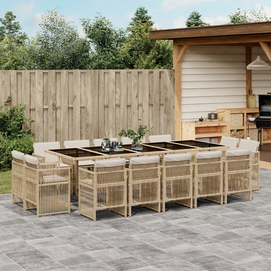 15-tlg. Garten-Essgruppe mit Kissen Beige Poly Rattan