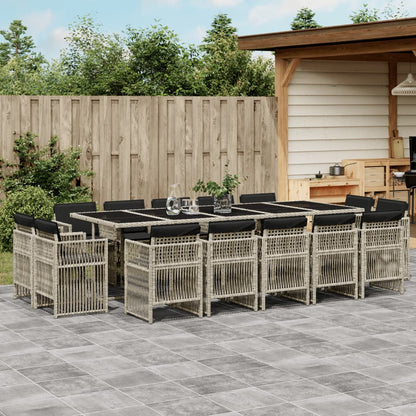15-tlg. Garten-Essgruppe mit Kissen Hellgrau Poly Rattan