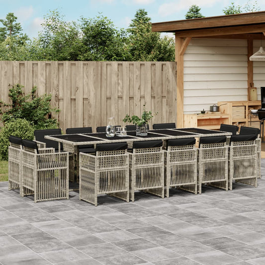 15-tlg. Garten-Essgruppe mit Kissen Hellgrau Poly Rattan