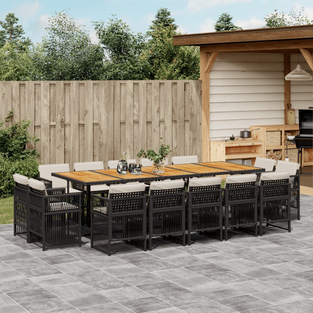 15-tlg. Garten-Essgruppe mit Kissen Schwarz Poly Rattan