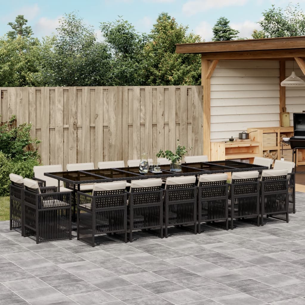 17-tlg. Garten-Essgruppe mit Kissen Schwarz Poly Rattan