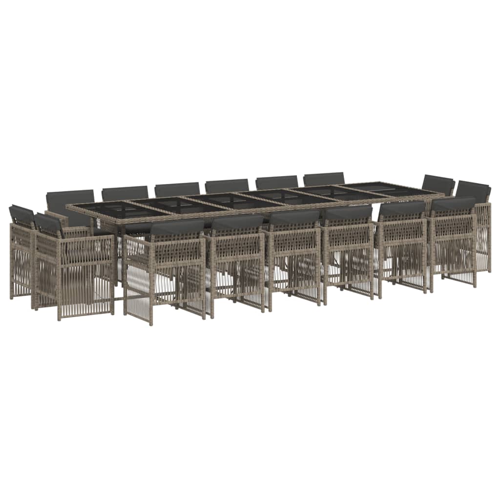 17-tlg. Garten-Essgruppe mit Kissen Grau Poly Rattan