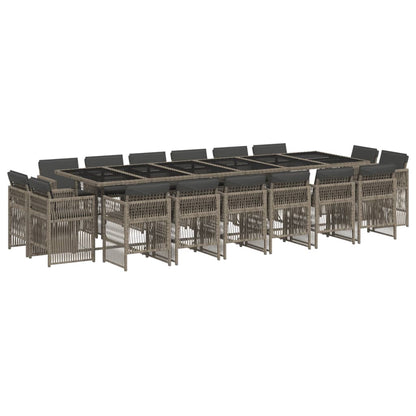 17-tlg. Garten-Essgruppe mit Kissen Grau Poly Rattan