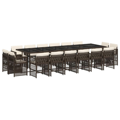 17-tlg. Garten-Essgruppe mit Kissen Braun Poly Rattan