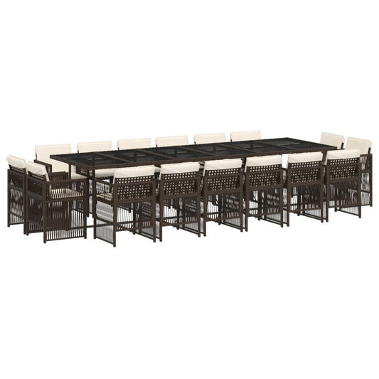 17-tlg. Garten-Essgruppe mit Kissen Braun Poly Rattan