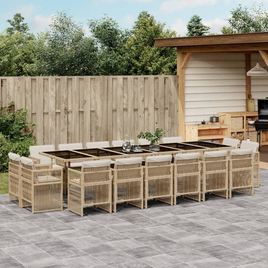 17-tlg. Garten-Essgruppe mit Kissen Beige Poly Rattan