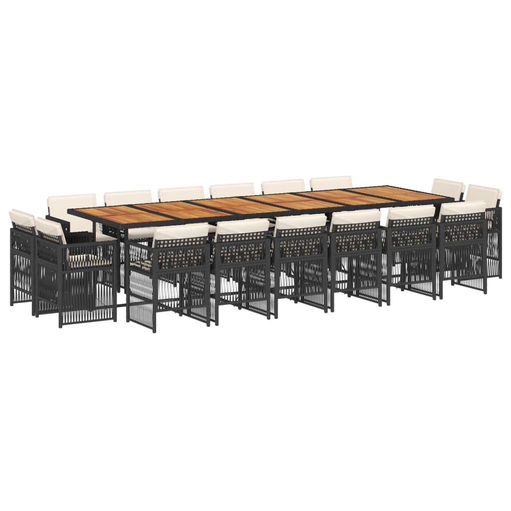 17-tlg. Garten-Essgruppe mit Kissen Schwarz Poly Rattan