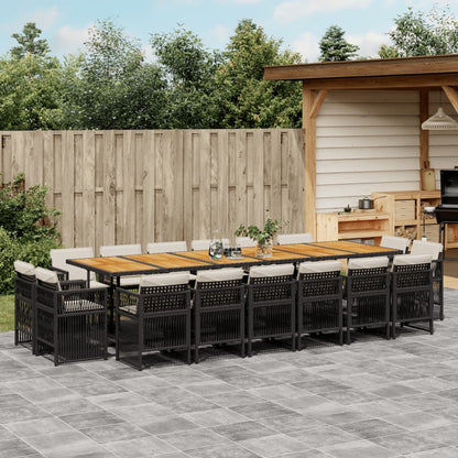 17-tlg. Garten-Essgruppe mit Kissen Schwarz Poly Rattan