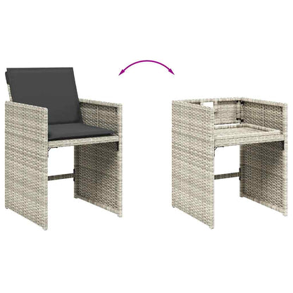 9-tlg. Garten-Essgruppe mit Kissen Hellgrau Poly Rattan