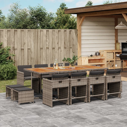13-tlg. Garten-Essgruppe mit Kissen Grau Poly Rattan