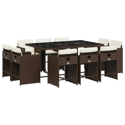 11-tlg. Garten-Essgruppe mit Kissen Braun Poly Rattan