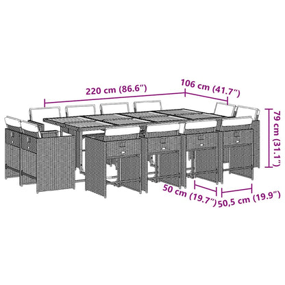 13-tlg. Garten-Essgruppe mit Kissen Hellgrau Poly Rattan