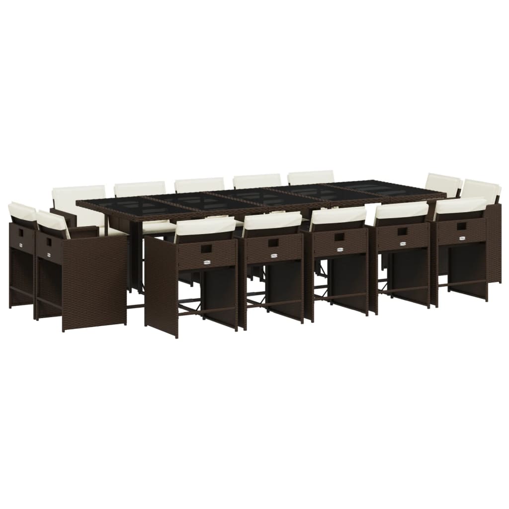 15-tlg. Garten-Essgruppe mit Kissen Braun Poly Rattan