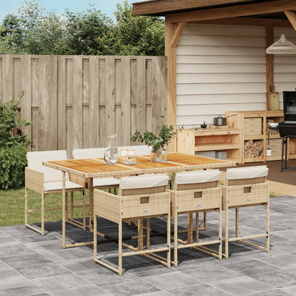 7-tlg. Garten-Essgruppe mit Kissen Beige Poly Rattan
