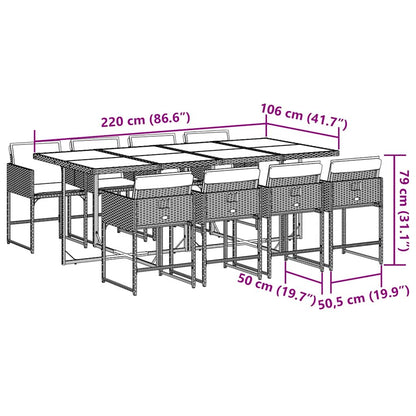 9-tlg. Garten-Essgruppe mit Kissen Hellgrau Poly Rattan