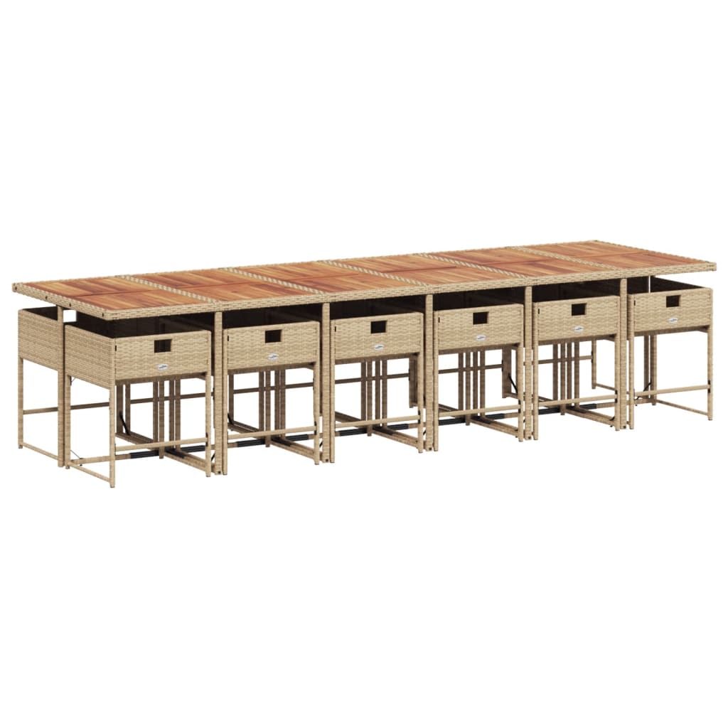 13-tlg. Garten-Essgruppe mit Kissen Beige Poly Rattan