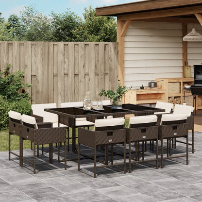 11-tlg. Garten-Essgruppe mit Kissen Braun Poly Rattan