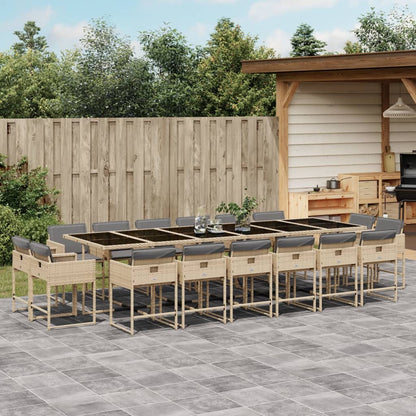 17-tlg. Garten-Essgruppe mit Kissen Beigemischung Poly Rattan