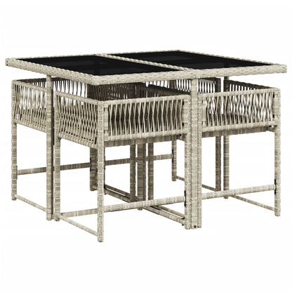 5-tlg. Garten-Essgruppe mit Kissen Hellgrau Poly Rattan