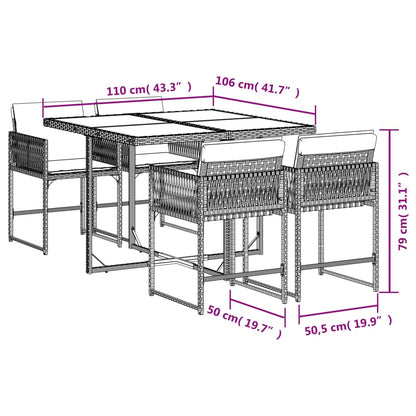 5-tlg. Garten-Essgruppe mit Kissen Hellgrau Poly Rattan