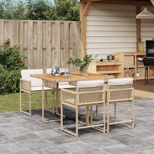 5-tlg. Garten-Essgruppe mit Kissen Beige Poly Rattan