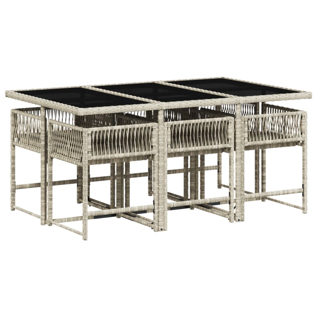7-tlg. Garten-Essgruppe mit Kissen Hellgrau Poly Rattan