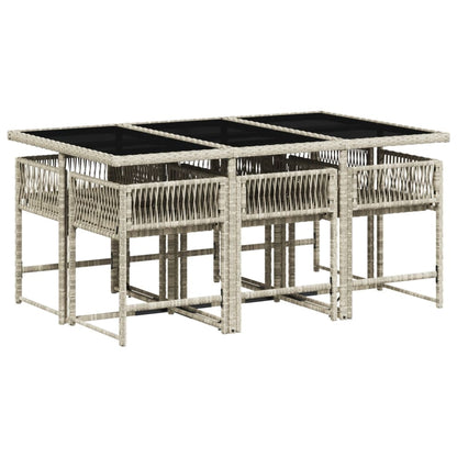 7-tlg. Garten-Essgruppe mit Kissen Hellgrau Poly Rattan