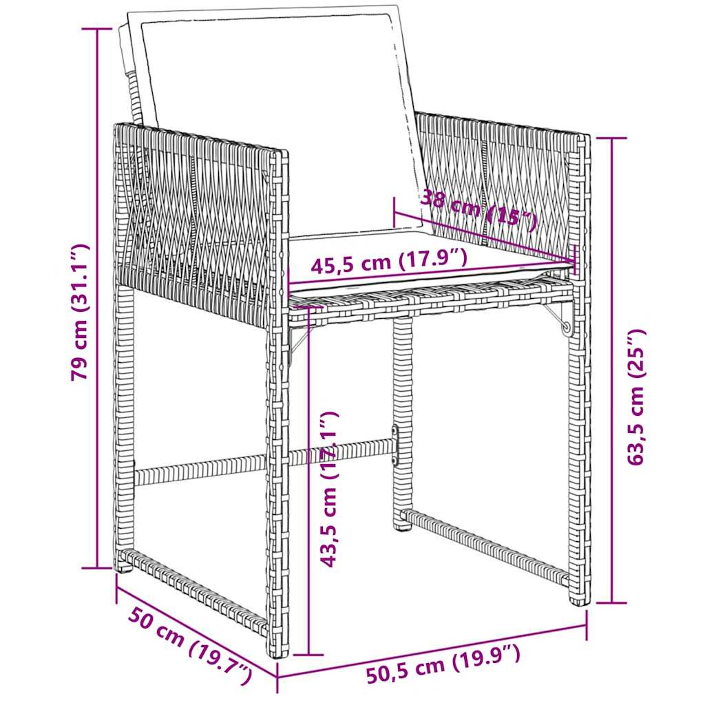 7-tlg. Garten-Essgruppe mit Kissen Schwarz Poly Rattan