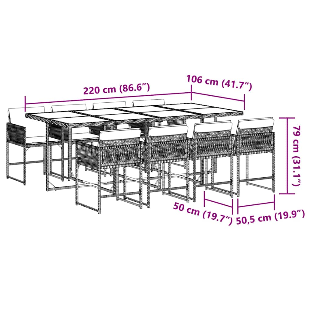 9-tlg. Garten-Essgruppe mit Kissen Braun Poly Rattan