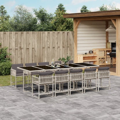 11-tlg. Garten-Essgruppe mit Kissen Hellgrau Poly Rattan