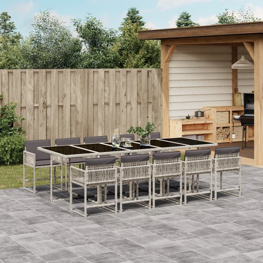 11-tlg. Garten-Essgruppe mit Kissen Hellgrau Poly Rattan