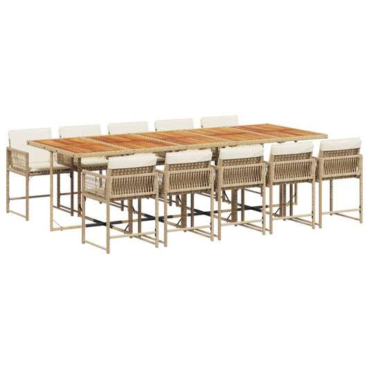 11-tlg. Garten-Essgruppe mit Kissen Beige Poly Rattan
