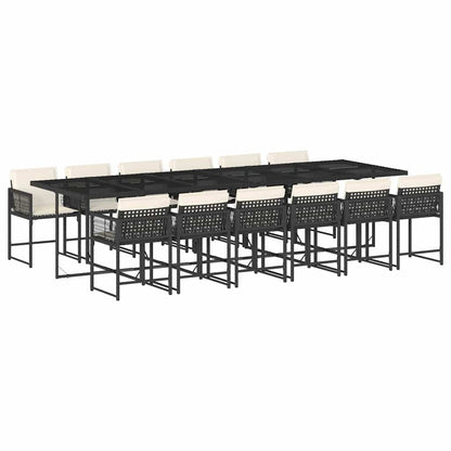 13-tlg. Garten-Essgruppe mit Kissen Schwarz Poly Rattan