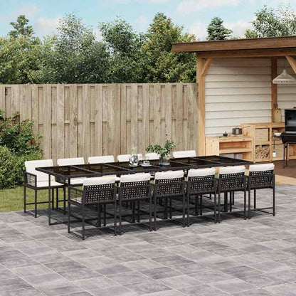 13-tlg. Garten-Essgruppe mit Kissen Schwarz Poly Rattan