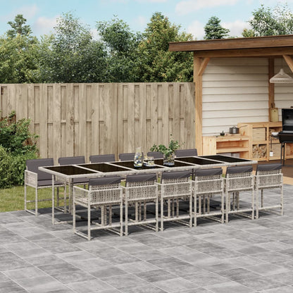 13-tlg. Garten-Essgruppe mit Kissen Hellgrau Poly Rattan