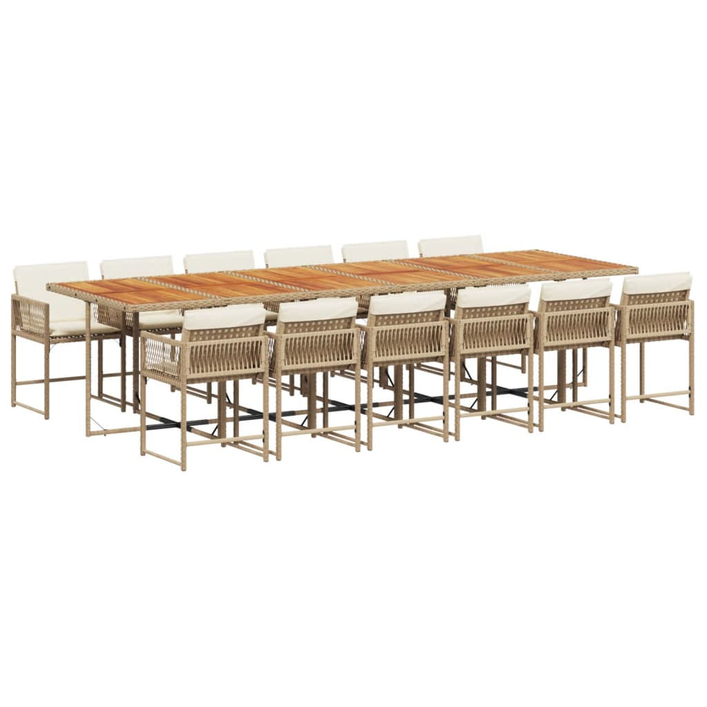 13-tlg. Garten-Essgruppe mit Kissen Beige Poly Rattan