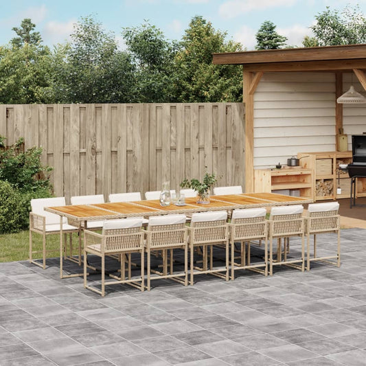 13-tlg. Garten-Essgruppe mit Kissen Beige Poly Rattan