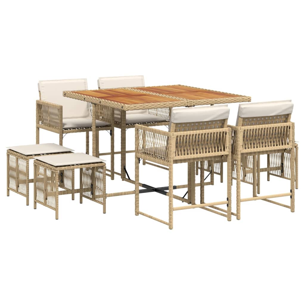 9-tlg. Garten-Essgruppe mit Kissen Beige Poly Rattan