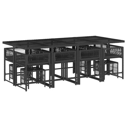 13-tlg. Garten-Essgruppe mit Kissen Schwarz Poly Rattan