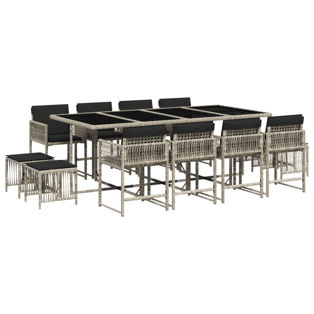 13-tlg. Garten-Essgruppe mit Kissen Hellgrau Poly Rattan