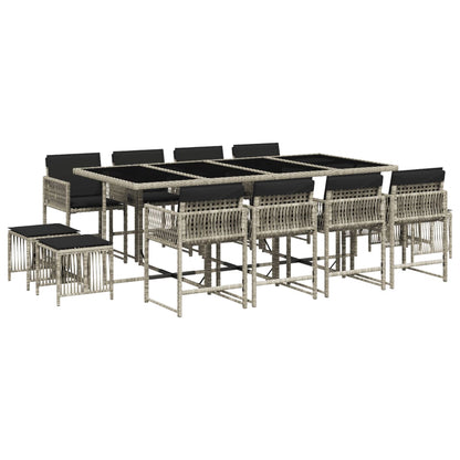 13-tlg. Garten-Essgruppe mit Kissen Hellgrau Poly Rattan