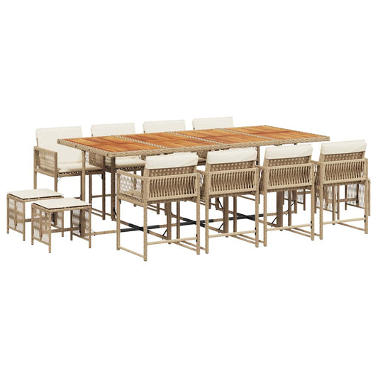 13-tlg. Garten-Essgruppe mit Kissen Beige Poly Rattan