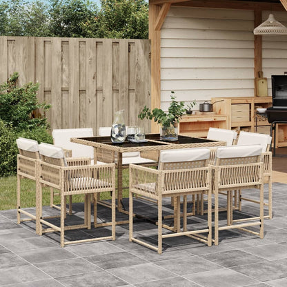 9-tlg. Garten-Essgruppe mit Kissen Beige Poly Rattan