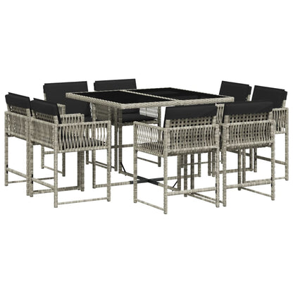 9-tlg. Garten-Essgruppe mit Kissen Hellgrau Poly Rattan