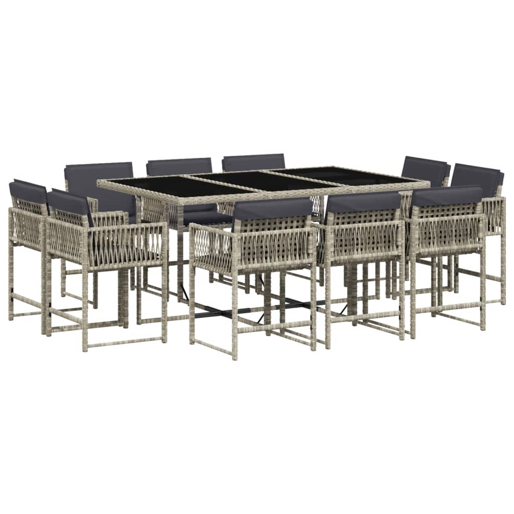 11-tlg. Garten-Essgruppe mit Kissen Hellgrau Poly Rattan