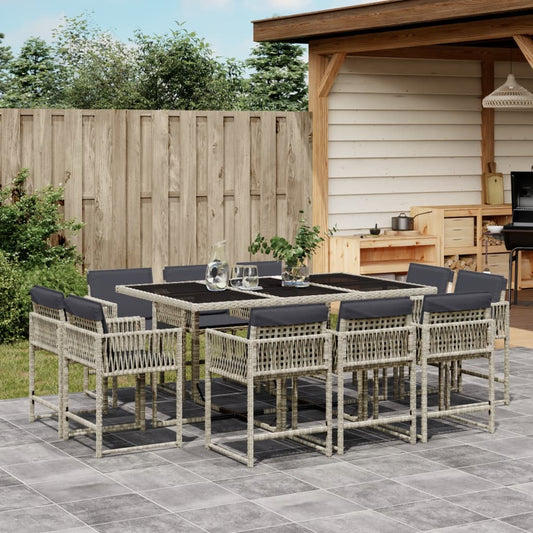 11-tlg. Garten-Essgruppe mit Kissen Hellgrau Poly Rattan