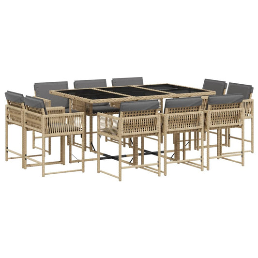 11-tlg. Garten-Essgruppe mit Kissen Beigemischung Poly Rattan