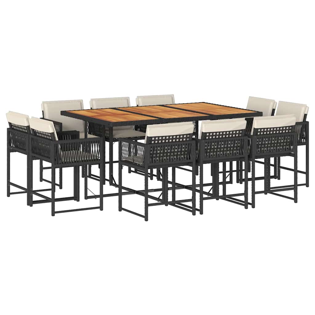 11-tlg. Garten-Essgruppe mit Kissen Schwarz Poly Rattan