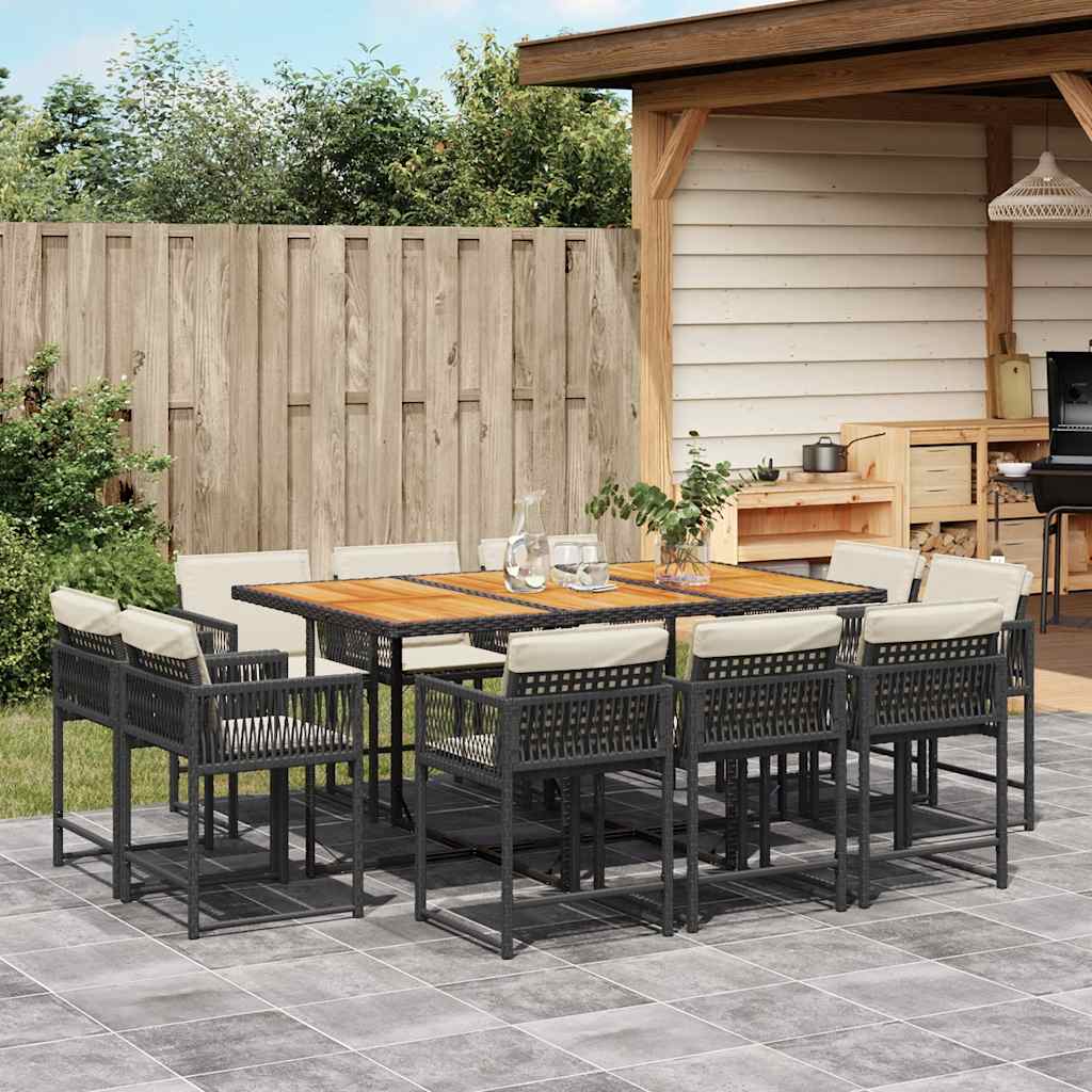 11-tlg. Garten-Essgruppe mit Kissen Schwarz Poly Rattan